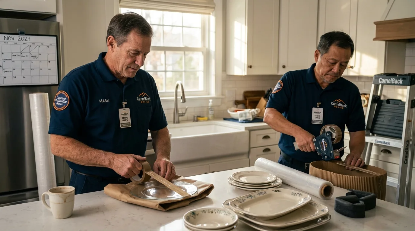 Professional crew packing kitchen dishware in Trujillo Alto, PR